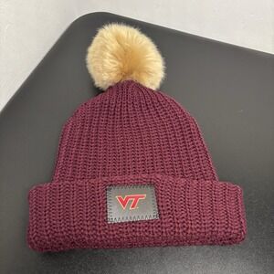 Love Your Melon Virginia Tech Beanie Hat Maroon Cotton Knit OSFM VT Pom Pom Cap